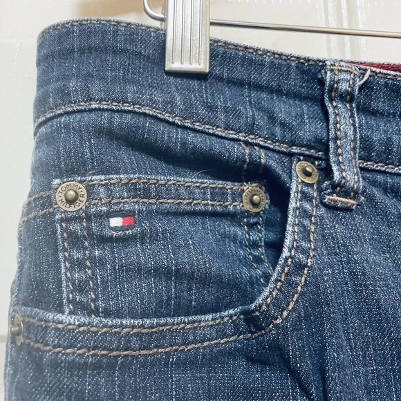 TOMMY HILFIGER Dark Wash Blue Flare Cut Stretch Denim Jean Sz 12R - Picture 4 of 7